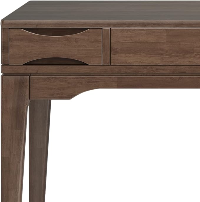 SIMPLIHOME Harper Small Desk - 48 inch Wide Solid Hardwood Writing Desk in Walnut Brown, Mid-Century Modern Home Office Table for Study or Work with 2 Drawers and Flip-Down Keyboard Tray