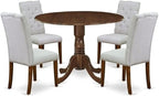 East West Furniture DLEL5-AWA-05 5 Piece Dinette Set for Small Spaces Includes a Round Kitchen Table with Dropleaf and 4 Parson Dining Chairs, 42x42 Inch, Antique Walnut