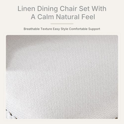 Beige Linen Dining Chairs Set of 6, Fabric Upholstered Kitchen & Dining R...