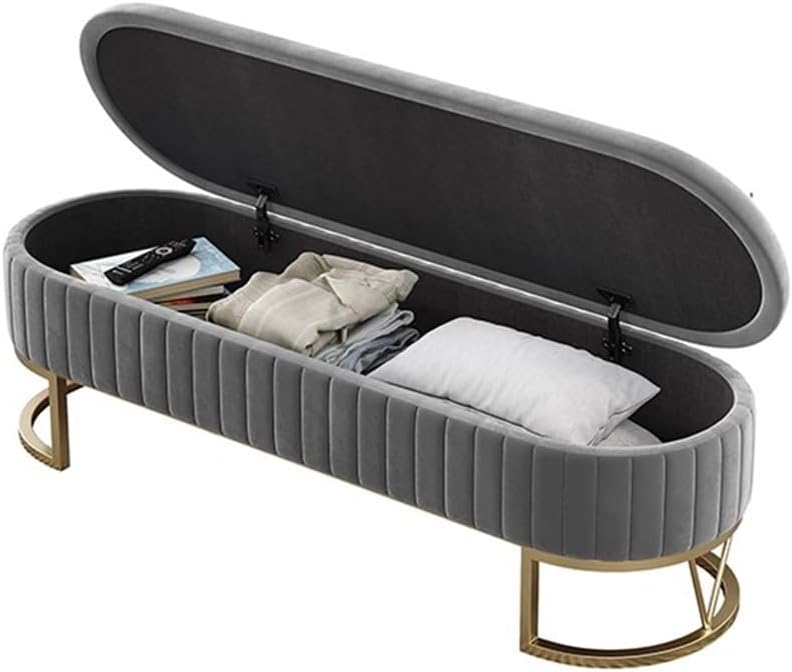 Modern Storage Bench Upholstered Bedside Stool with Metal Legs Modern for Liv...