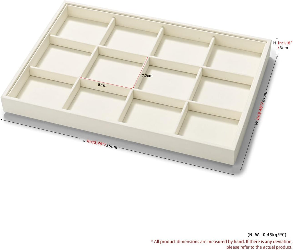 12 Grids Microfiber Jewelry Tray Bracelet Bangle Earring Tray Jewelry Display Trays for Bracelet Bangle Watch Earring Display Storage(Beige)