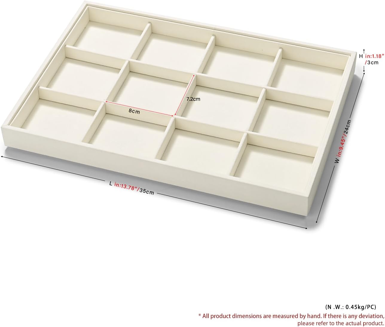 12 Grids Microfiber Jewelry Tray Bracelet Bangle Earring Tray Jewelry Display Trays for Bracelet Bangle Watch Earring Display Storage(Beige)