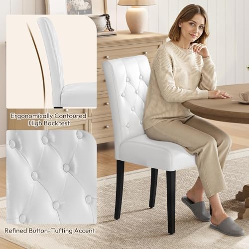 Yaheetech Dining Chairs Set of 6 Button Tufted Kitchen Chairs White