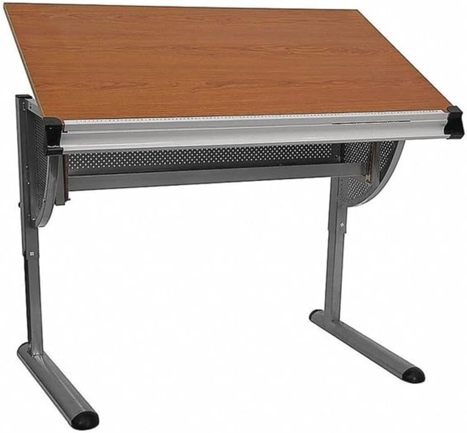 Flash Furniture Berkley Adjustable Drawing and Drafting Table with Pewter Fra...