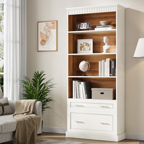 Tribesigns 5-Shelf Bookcase with File Cabinet Drawer, 72" Tall Bookshelf...