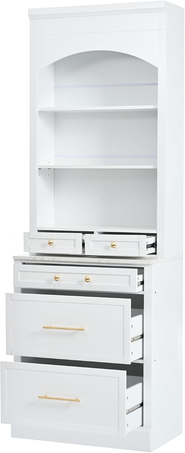Modern 83.7inch High Kitchen Pantry, Freestanding Tall Kitchen Hutch with Fau...