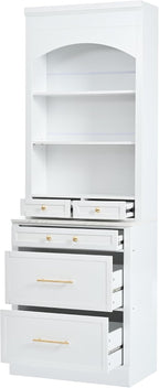CIATRE Modern 83.7" Freestanding Kitchen Pantry Cabinet with Faux Marble Top | Farmhouse Tall Hutch with 5 Drawers & Adjustable Shelf for Storage, Dining Room, Kitchen Organization (White)