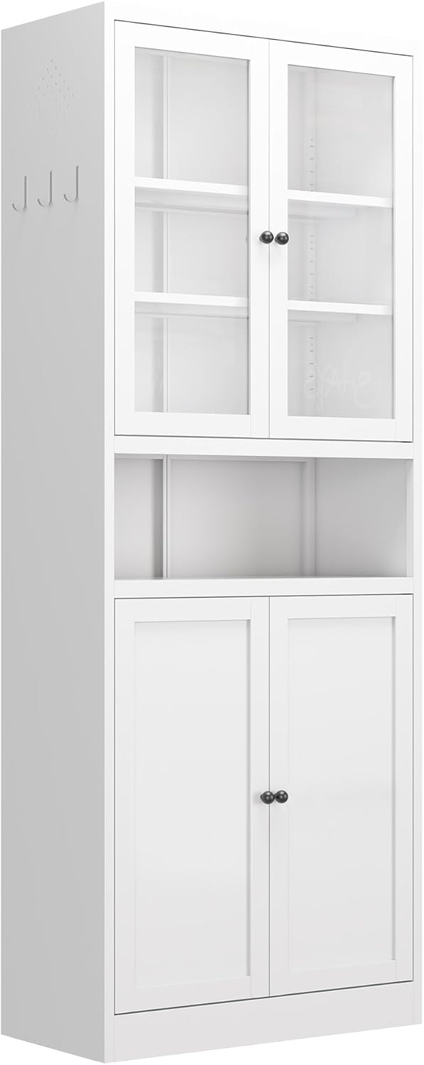 Metal Kitchen Pantry Cabinet - 72" Tall Sideboard Storage Case with Glas...