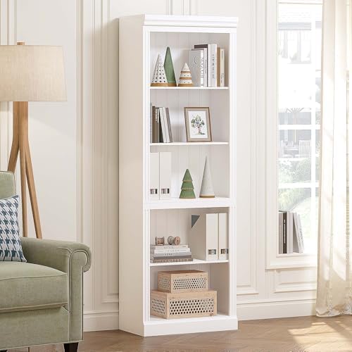 Spirich White Bookshelf, 5-Tier Tall Bookcase with Adjustable Shelves