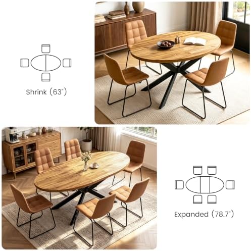 63"-78.7" Extendable Oval Dining Table Set for 6 | 7 Piece Large Ro...