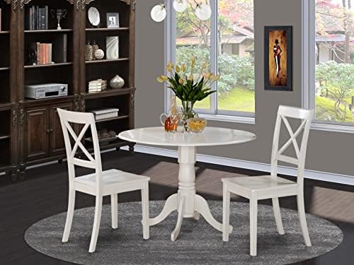 East West Furniture DLBO3-WHI-W 3 Piece Dining Room Table Set Contains a Roun...