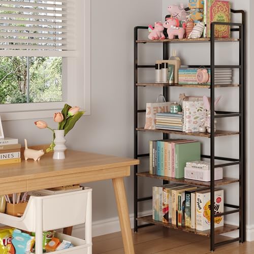JSB 5 Tier No Assembly Folding Bookshelf, Arched Bookshelf, Foldable Bookcase...