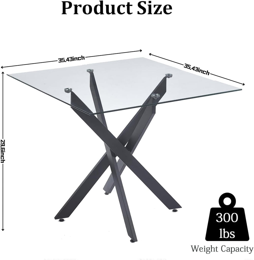 Square Dining Table for 4, 36" Modern Glass Kitchen Dining Room Table wi...