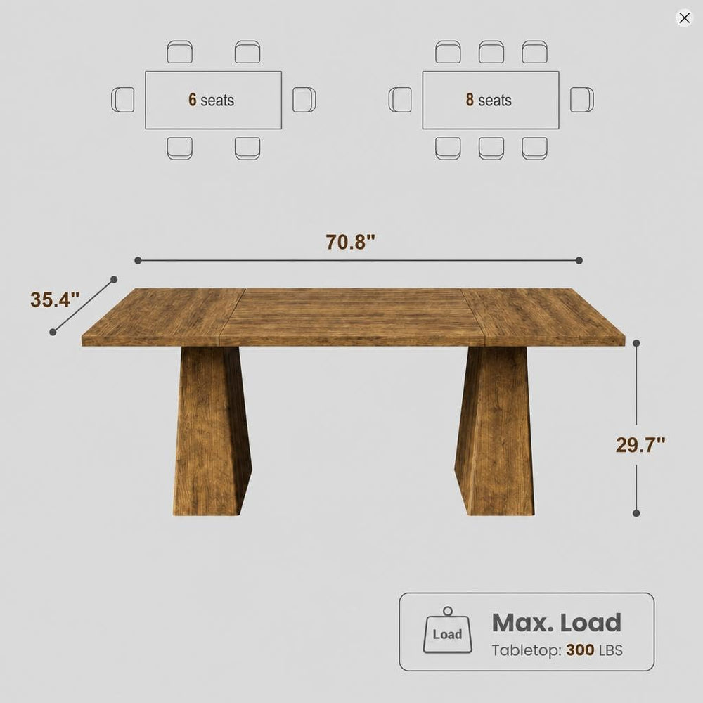 71 Inch Rectangular Dining Table, Wooden Kitchen Table with Sturdy Heavy Duty...
