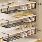 UFORU 4PC Expandable Shoe Rack for Closet,Hanging Shoe Rack Organizer,Black | Shoe Shelf Dividers,Adjustable Under Cabinet Shelf,Under Shelf Storage for Kitchen, Book, Clothing Storage and Organization