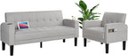 AILEEKISS 2 Piece Living Room Sofa Set Loveseat Sofas Sets with 2 USB, Cup Holders, Side Pocket, Modern Fabric 2 Pcs Sectional Couches Set for Apartment, Office, Bedroom (2-Seat+1-Seat, Light Grey)