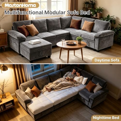 109" Sectional Sleeper 7 Sest Modular Couch Pull-Out Storage Sofa Bed | ...