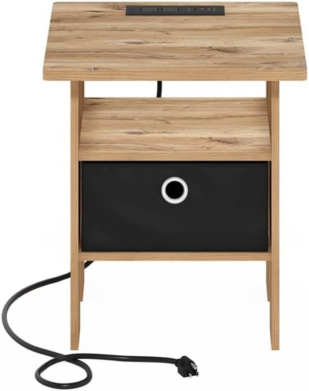 Pemberly Row Charging Station End Table, Composite Wood, Flagstaff Oak/Black ...