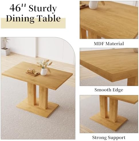 HIPIHOM Dining Table Set for 4, 46'' Table+4 U-Shaped White Chairs