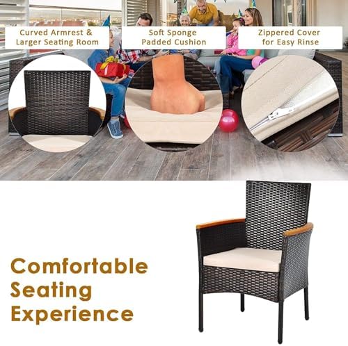 HAPPYGRILL 7-Piece Rattan Patio Dining Set Outdoor Wicker Dining Set with Umb...