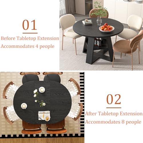 43.3"-59" Extendable Round Oval Dining Table for 4-8 with Storage S...