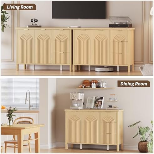 Sideboard Buffet Cabinet with Storage - Fluted Accent Coffee Bar Cabinets Kit...