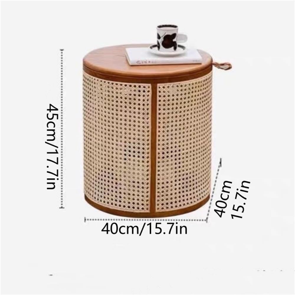 Round Rattan Storage Side Table Wooden Stool Stylish Woven Storage Solution V...