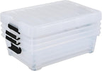 Saedy 4 Pack 25 L Under Bed Storage Box on Wheels, Plastic Lidded Storage Container Bins, F