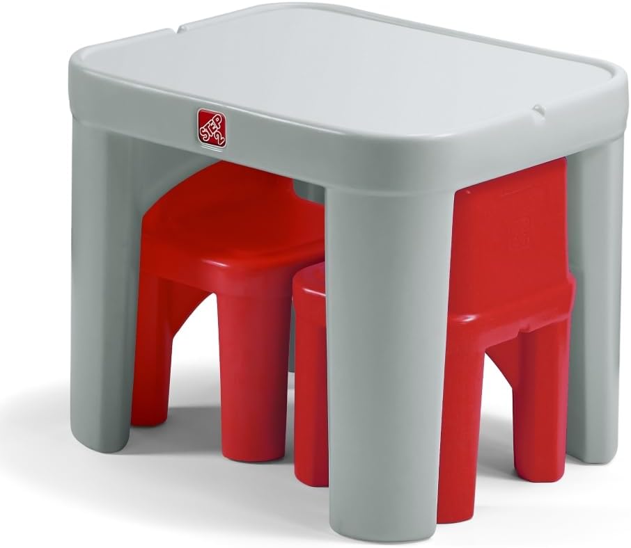 Step2 Mighty My Size Kids Table & Chair Set, Playroom Activity Table for Arts & Crafts, Made of Durable Plastic, For Toddlers 2+ Years Old, Gray & Red
