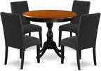 East West Furniture AMDA5-BCH-C 5 Piece Dining Room Table Set Includes a Round Kitchen Table with Pedestal and 4 Linen Fabric Upholstered Dining Chairs, 36x36 Inch, Black & Cherry