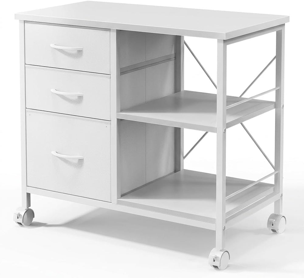 3 Drawer Mobile Filing Cabinet, Industrial White Office Storage Cabinet with ...