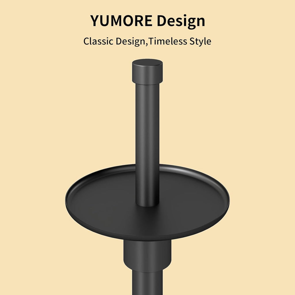 YUMORE Freestanding Toilet Paper Holder, Matte Black/Floor Standing Weighted Base Toilet Paper Holder Stand