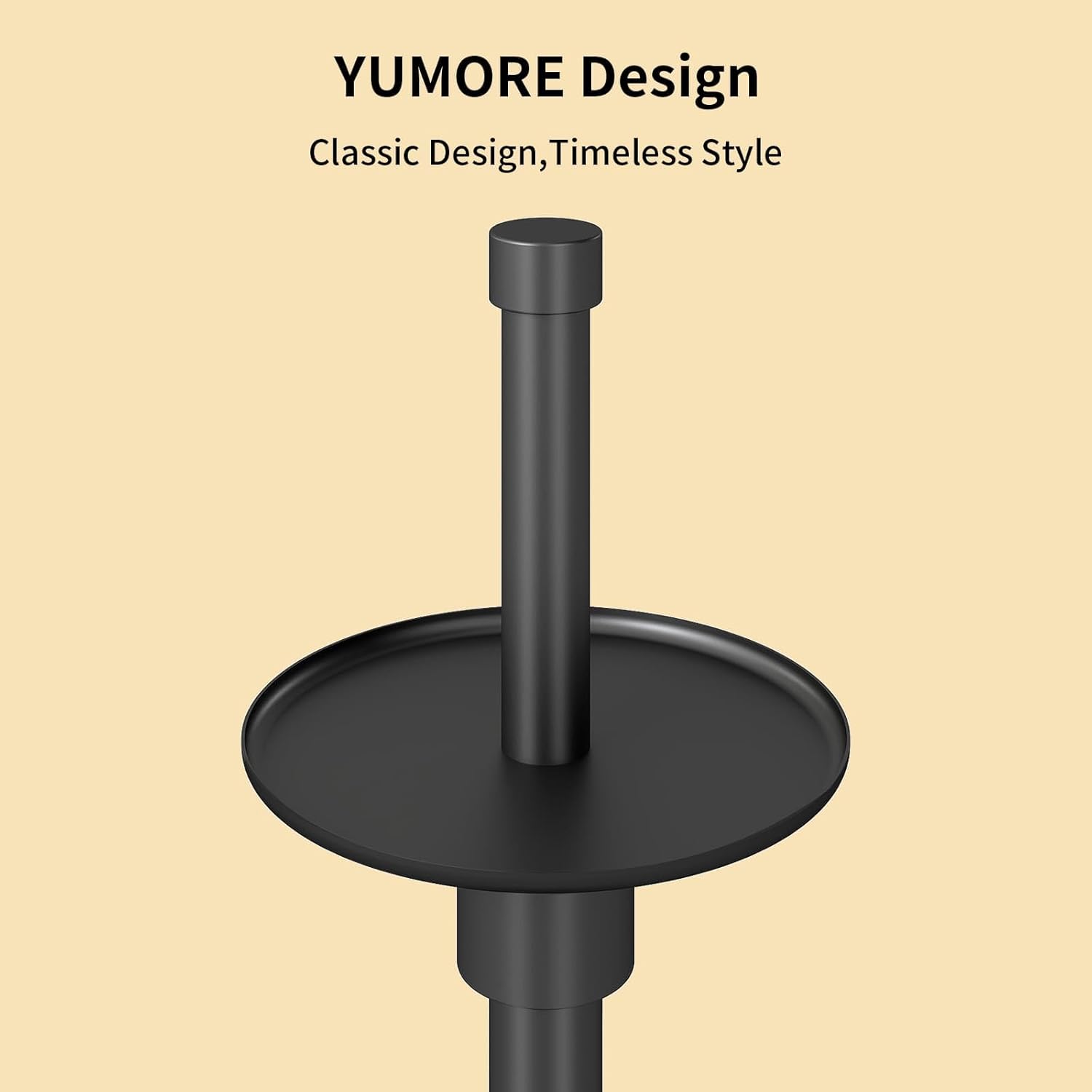 YUMORE Freestanding Toilet Paper Holder, Matte Black/Floor Standing Weighted Base Toilet Paper Holder Stand
