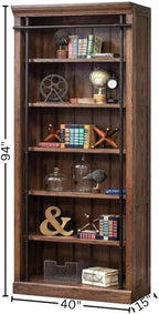 Starlight Canyon Home 8-Foot Tall Wood Bookcase Wall System, Decorative Ladder, Four Adjustable Shelves, Fixed Stability Shelf, Storage, Warm Brown