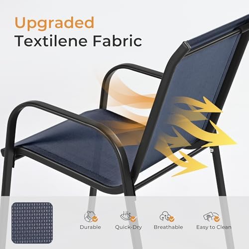 HAPPATIO Outdoor Patio Dining Set, 4 Quick Dry Textilene Dining Chairs and Sq...