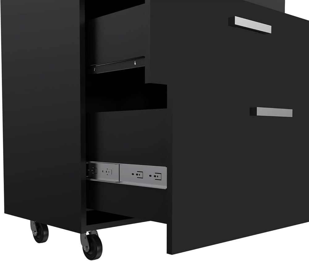 3 Drawers Storage Cabinet with Casters Lions Office, Black Wengue Finish