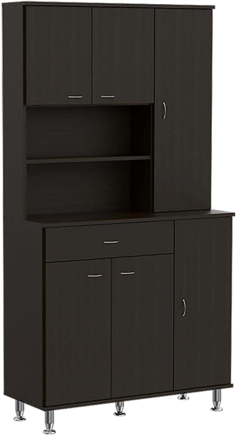 Tuhome Della 90 Kitchen Pantry, One Drawer, Multiple Cabinets, Two Open Shelv...