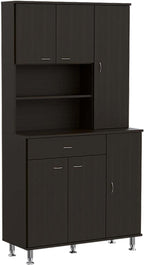 Tuhome Della 90 Kitchen Pantry, One Drawer, Multiple Cabinets, Two Open Shelves Black