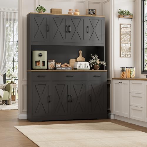 HOSTACK 71" Tall Kitchen Pantry Storage Cabinet, 55" W Kitchen Hutc...