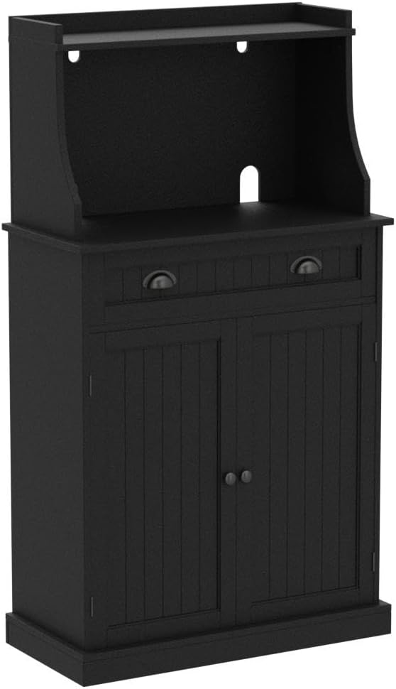 HOLTICO 54" Microwave Storage Cabinet with Doors, Black | Freestanding K...