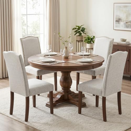 Upholstered Dining Chair Set of 4, Farmhouse Fabric Kitchen Chair | Modern, P...