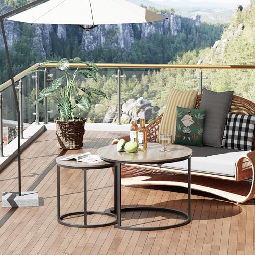 aboxoo Coffee Table Nesting Side Round Table Set of 2 End Table with Sturdy M...