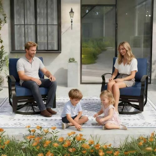 Gotland 2 Piece Patio Set, Metal Outdoor Swivel Chairs Set of 2 with 5.1’’ Hi...