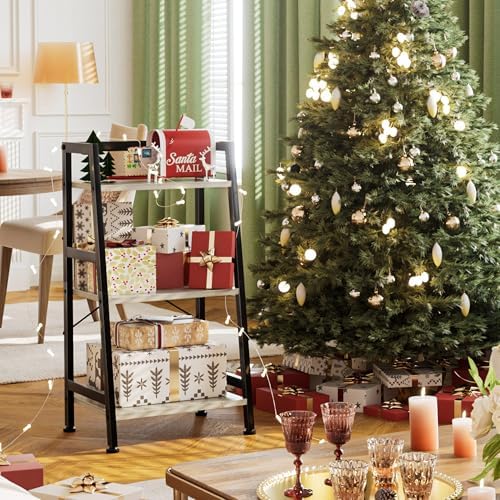 3-Tier Bookshelf, Ladder Shelf, Stand up Shelves, Industrial Bookcase with St...