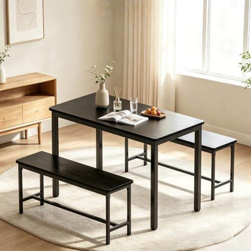 Dining Table Set for 4, 3 Piece Dining Room Table Set for Space-Saving, Moder...