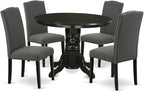 East West Furniture SHEN5-BLK-20 5 Piece Dining Room Table Set Includes a Round Kitchen Table with Pedestal and 4 Dark Gotham Linen Fabric Upholstered Chairs, 42x42 Inch, Black