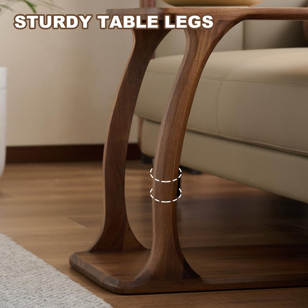 Solid Wood Side Table with Sturdy Base, C Shaped End Table for Couch,Couch Ta...