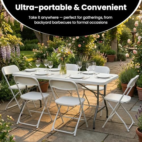 5 Pack of 6 Foot Foldable Table with Built in Handle & Steel Legs | 6FT P...