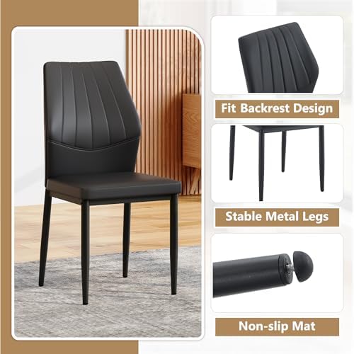 Modern Dining Chairs Set of 4，Black Dining Room Chairs Set, Comfy Kitchen Fau...