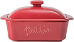 FE Butter Dish, 10 oz Ceramic Butter Keeper with Water Line, French Butter Dish with Lid for Countertop (Apple Red)